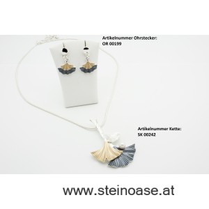 Mode-Collier 'Ginkgo silber-grau-gold'